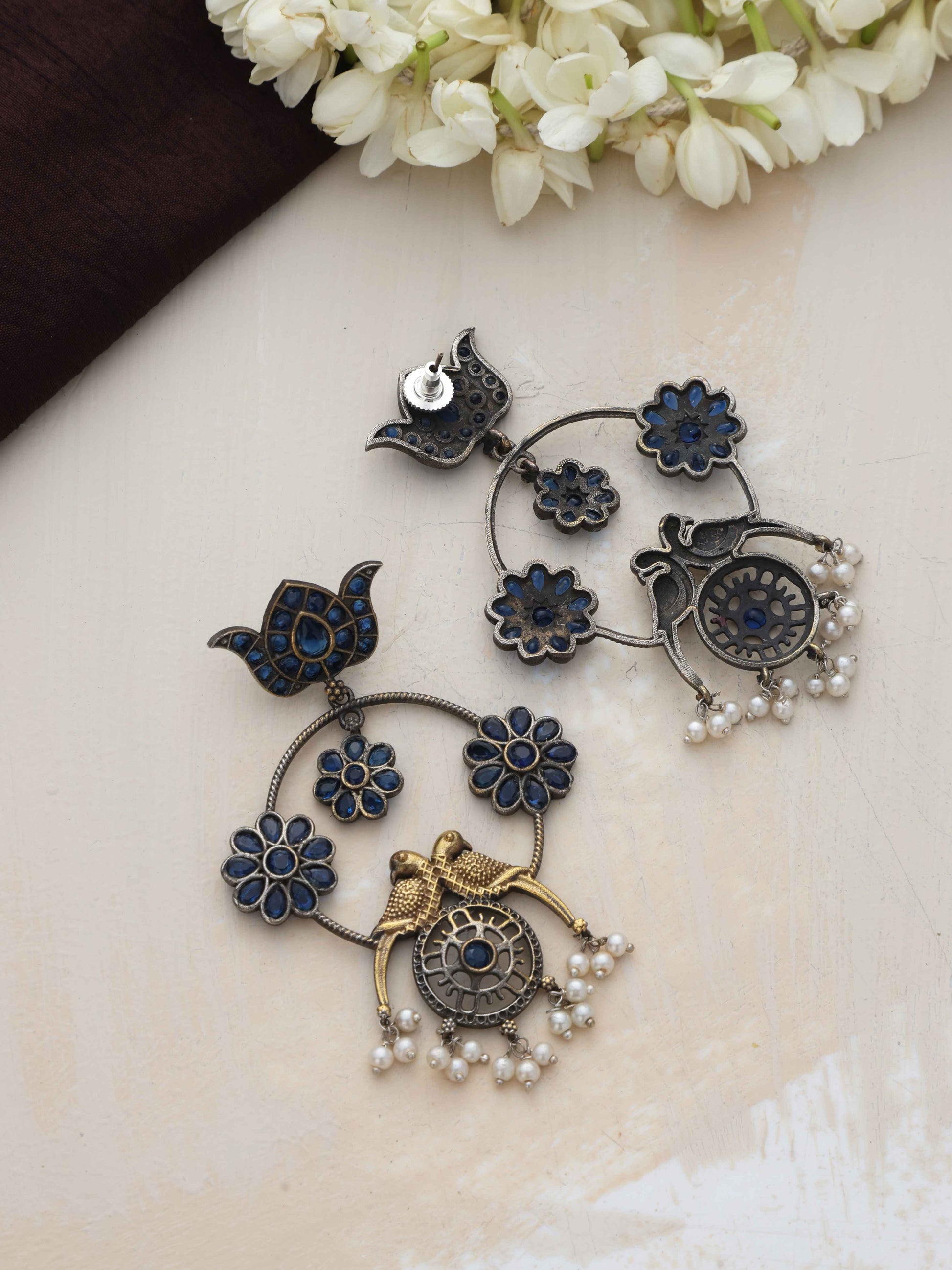 trueBrowns Silver Tone Chandbali Earrings - Swadesiicart