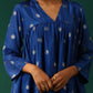 trueBrowns Royal Blue Geometric Floral Viscose Silk Front Gathered Co-ord Set - Swadesiicart