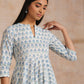 trueBrowns White With Blue Green Buta Print Cotton Flared Kurta Pant Set | Swadesiicart