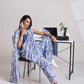 trueBrowns Blue Muslin Ikat Saree | Swadesiicart