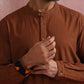 trueBrowns Men's Brown Cotton Mandarin Collar Stylized Kurta | Swadesiicart