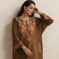 trueBrowns Brown Kashmiri Floral Embroidered Woollen Phiran Kurta | Swadesiicart