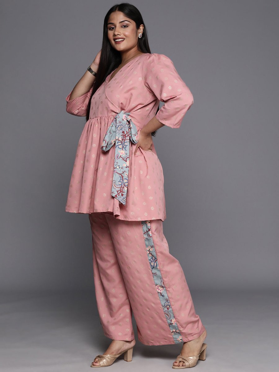 Ahalyaa Plus Size Ethnic Printed Wrap Tunic with Palazzos | Swadesiicart