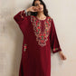 trueBrowns Maroon Kashmiri Embroidered Woollen Phiran Kurta | Swadesiicart