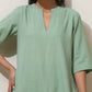 trueBrowns Mint Green Cotton Linen Kurta Pant Set | Swadesiicart