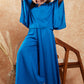InWeave Women's Ink Blue Solid Collar Neck Boho Top Bottom Set - Swadesiicart