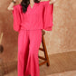 InWeave Women's Fuchsia Solid Collar Neck Boho Top Bottom Set - Swadesiicart