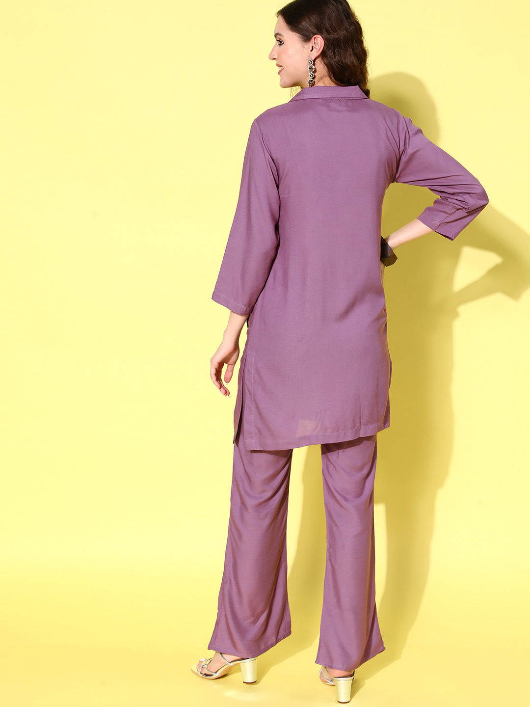 InWeave Women's Mauve Blazer Kurta Naroow Pant Coord Set - Swadesiicart