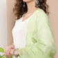 InWeave Women's Cream Straight Kurta Set W Green White Print Organza Dupatta - Swadesiicart