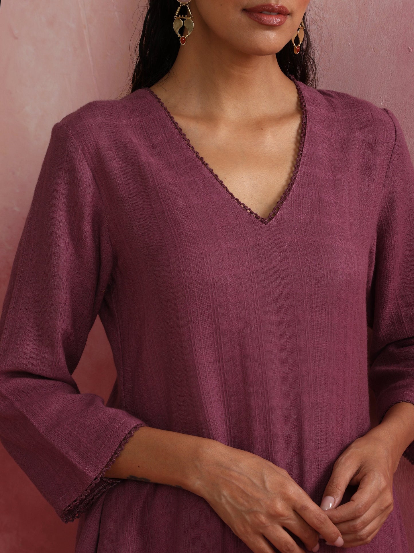 trueBrowns Light Purple Cotton Dobby Flared Kurta Set | Swadesiicart