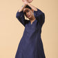 trueBrowns Cotton Linen Dark Blue Kurta Pant Set | Swadesiicart