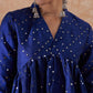 InWeave Women's Blue Mirror Work Flared Kurta - Swadesiicart