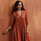 trueBrowns Orange Print Anarkali Kurta Co-ord Set - Swadesiicart