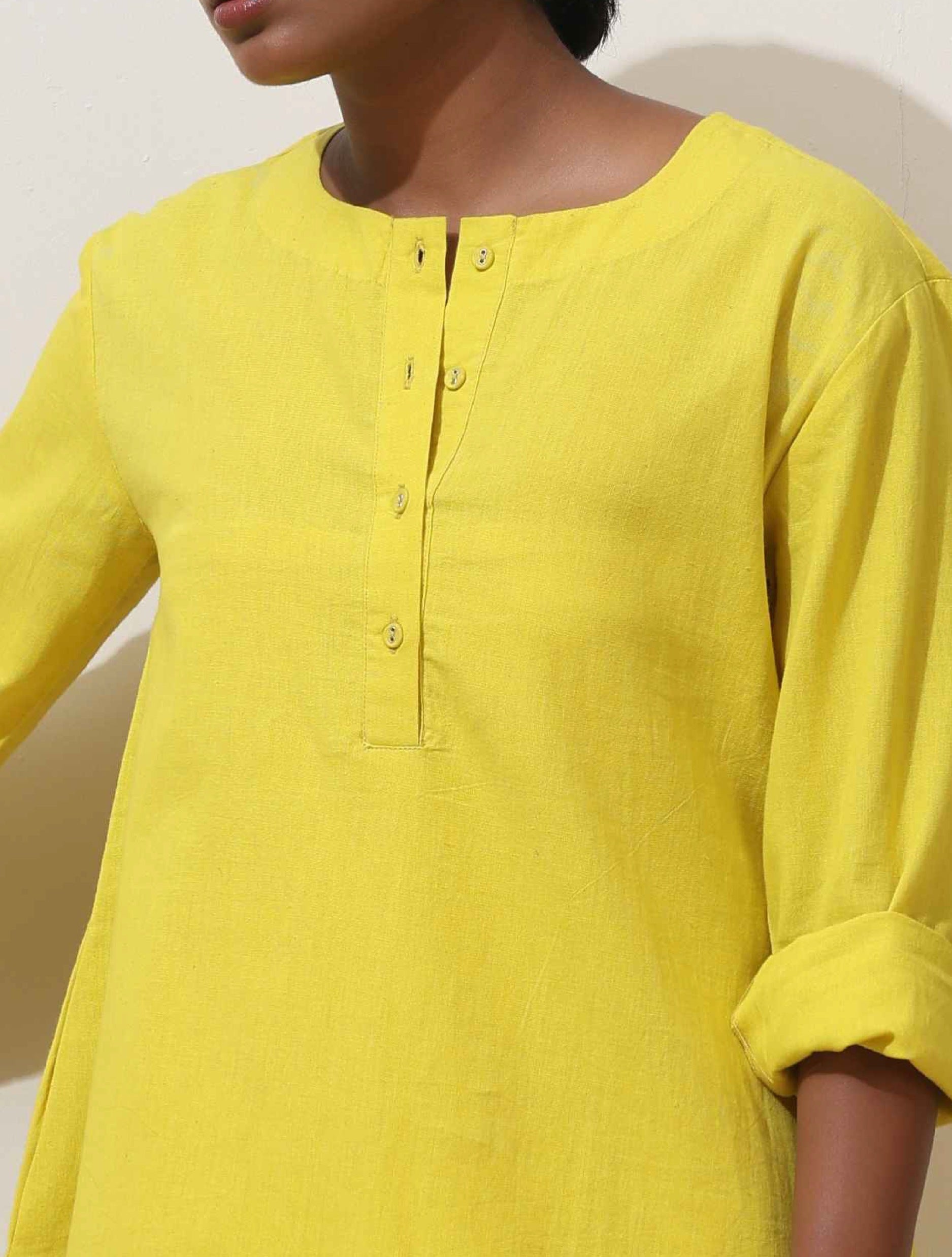 trueBrowns Lime Cotton Linen Kurta Co-Ord Set - Swadesiicart