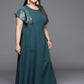 Ahalyaa Plus Size Floral Print Crepe Flared Sleeves A-line Maxi Ethnic Dress | Swadesiicart