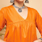 InWeave Women's Orange Flared Kurta Palazzo Set - Swadesiicart