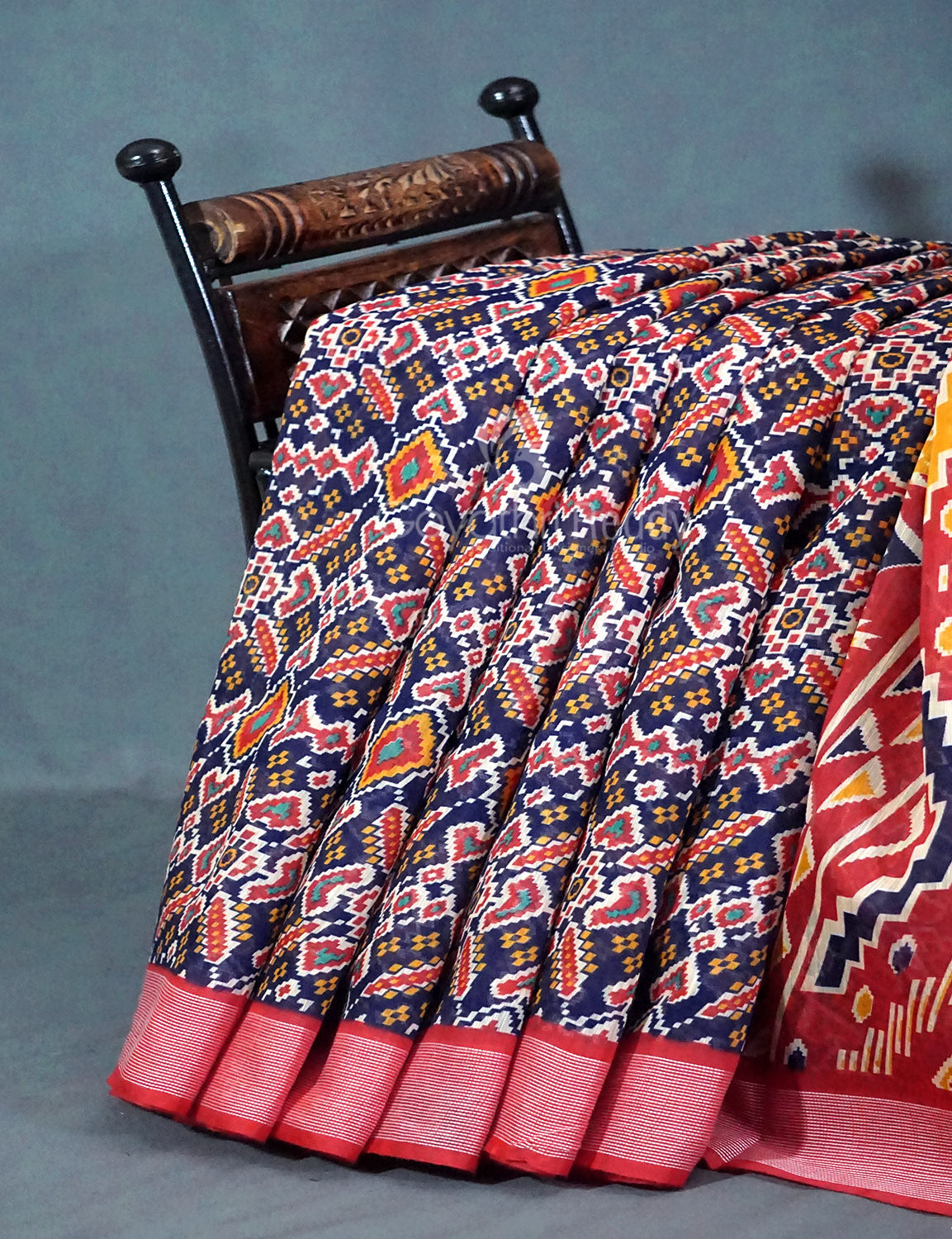 Shades of Navy Blue Colour Patola Print Semi Chanderi Saree By Gayathri Reddy Designer Studio | Swadesiicart