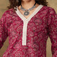InWeave Women's Burgundy Maroon Print V Neck Lace Work Straight Kurta - Swadesiicart