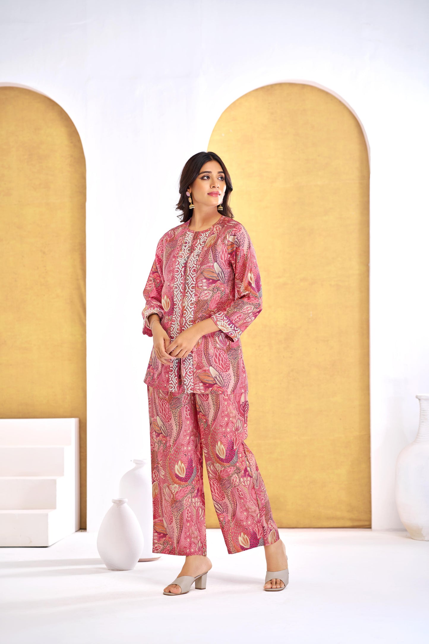 BulBul Saumya Rust Chanderi Co-Ord Set - Swadesiicart