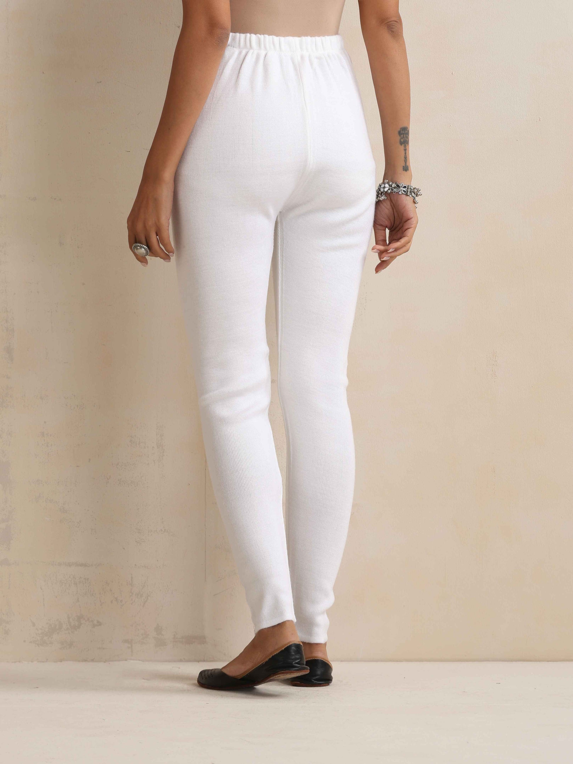 trueBrowns White Woollen Leggings | Swadesiicart