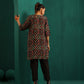 trueBrowns Black Ikat Muslin Silk Printed High Low Co-ord Set - Swadesiicart