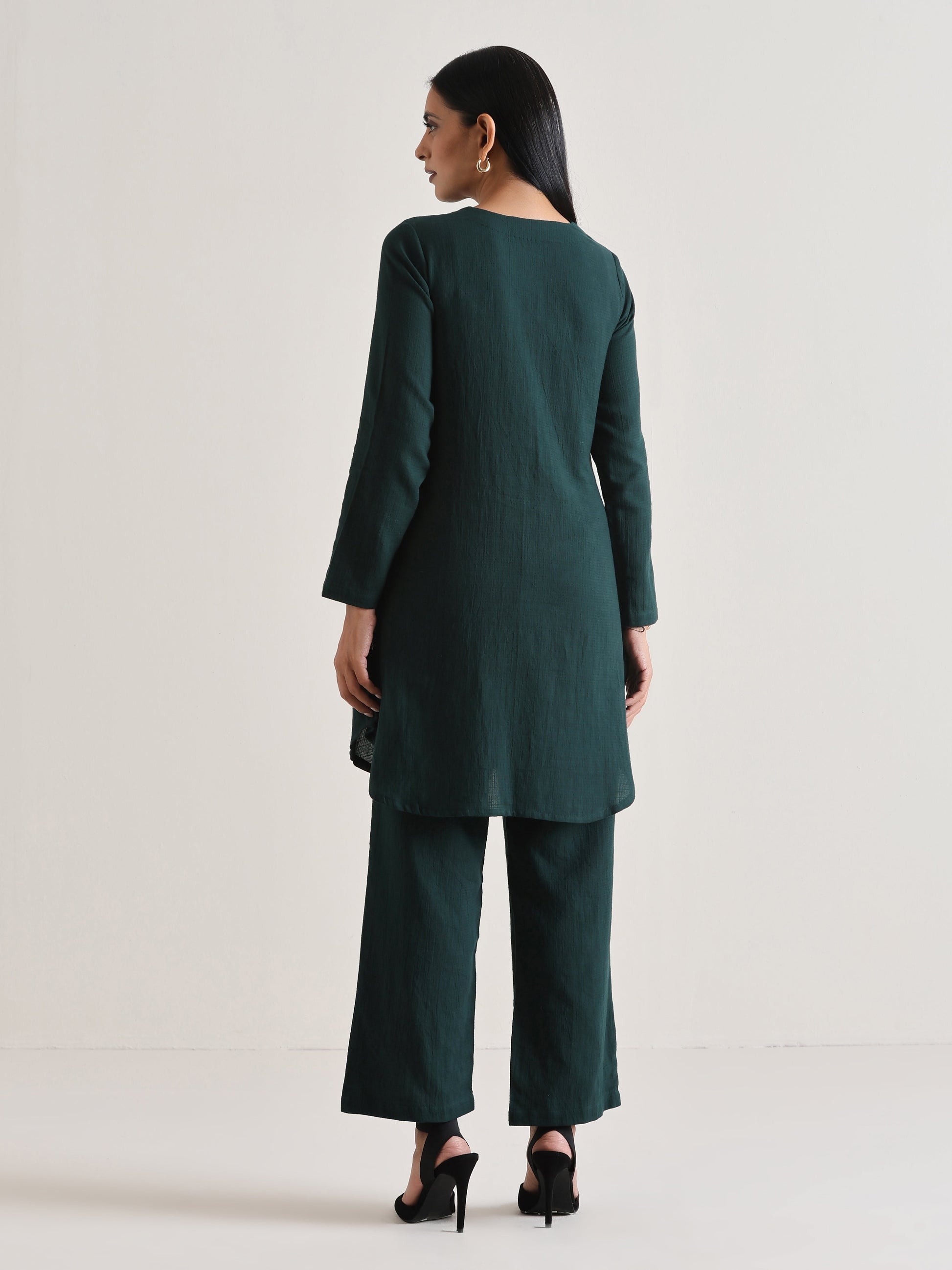 trueBrowns Dark Green Front Placket Co-Ord Set - Swadesiicart