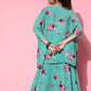 InWeave Women's Blue Floral Print Pleated Kaftan Top - Swadesiicart