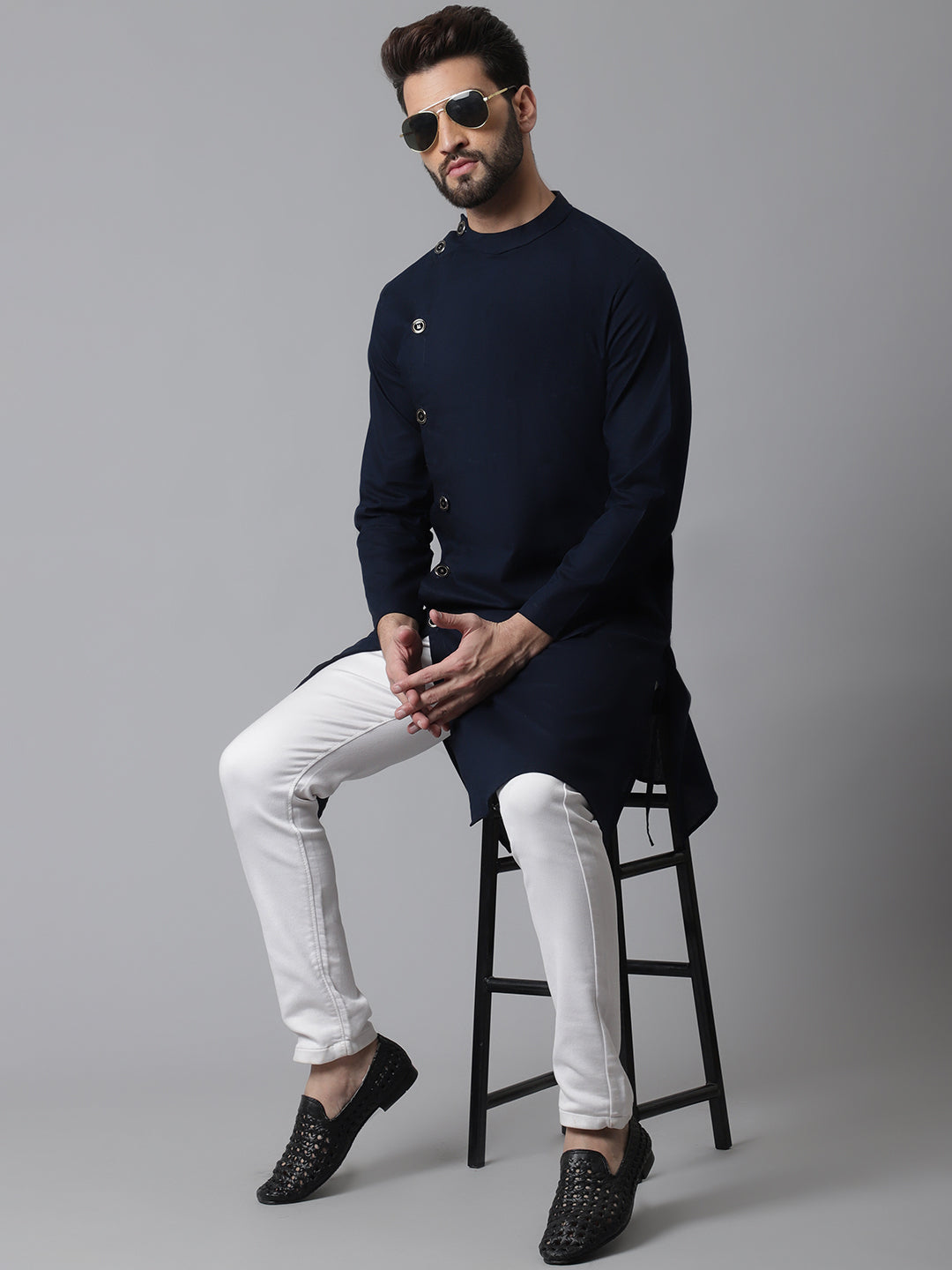 Indian Clothing Even Apparels Blue Sherwani Kurta With Asymetrical Cut | Swadesiicart