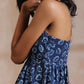 trueBrowns Indigo Dabu Floral Print Cotton Sleeveless Dress | Swadesiicart