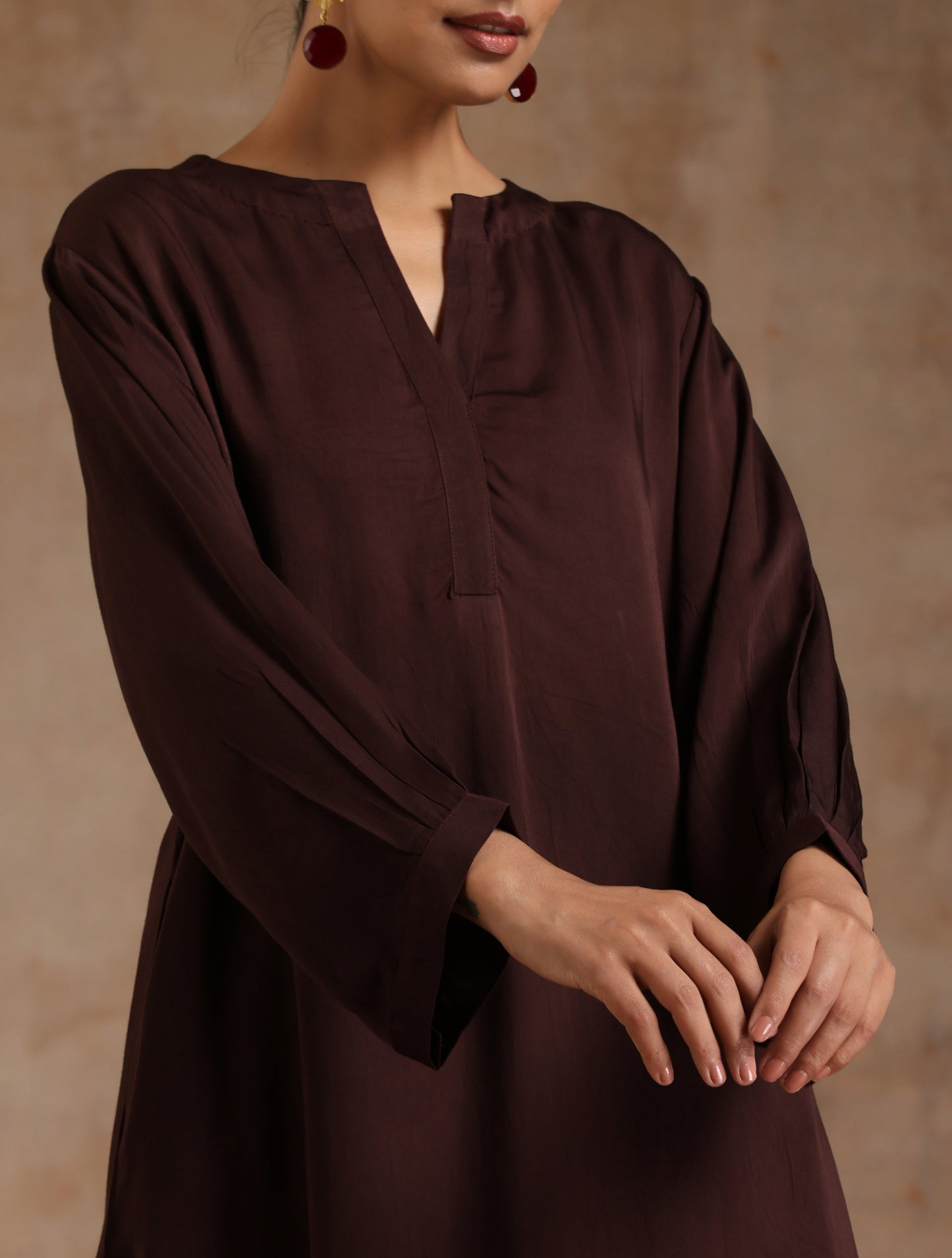 trueBrowns Cola Brown Modal Satin Relax Co-ord Set - Swadesiicart