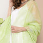 InWeave Women's Cream Strappy With Green White Chintz Organza Dupatta - Swadesiicart