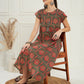 InWeave Women's Green Red Mughal Kalamkari A Line Dress - Swadesiicart