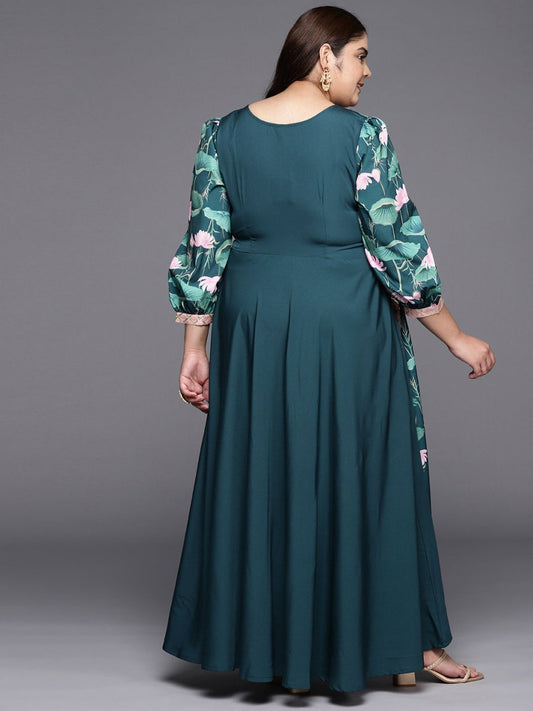 Ahalyaa Plus Size Round neck Maxi Ethnic Dress | Swadesiicart