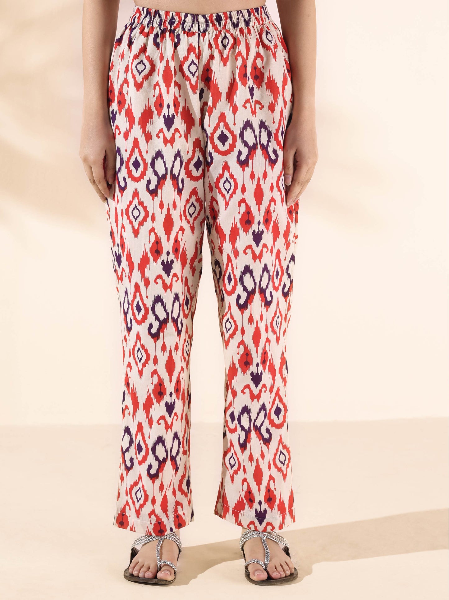 trueBrowns Carrot Cotton Ikat Flared Co-ord Set - Swadesiicart