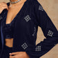 trueBrowns Midnight Blue Velvet Embroidered Jacket Set | Swadesiicart