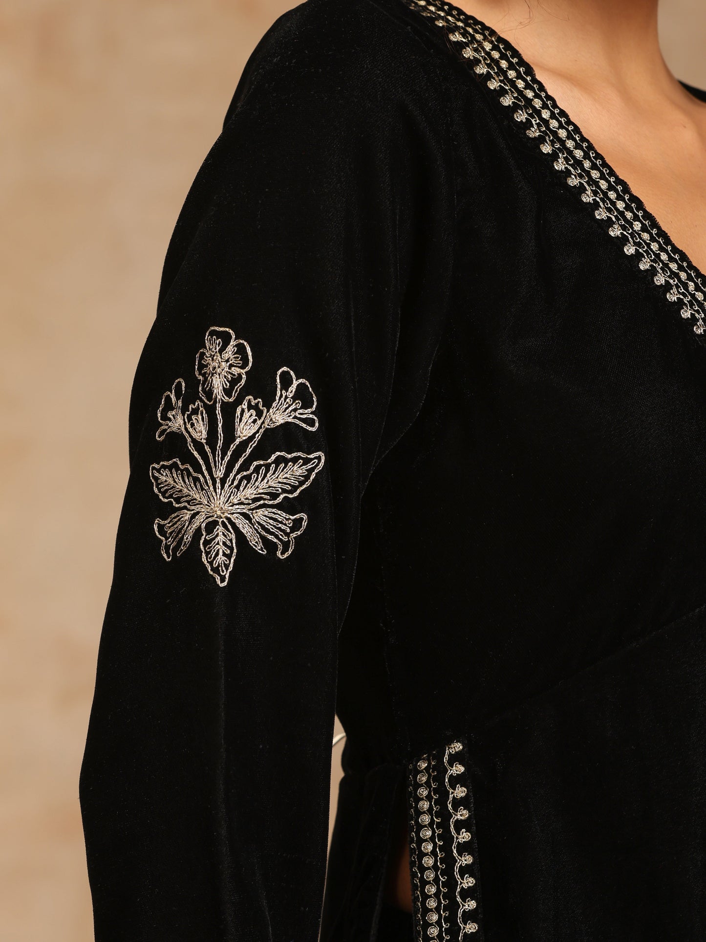trueBrowns Black Velvet Embroidered Co-ord Set - Swadesiicart