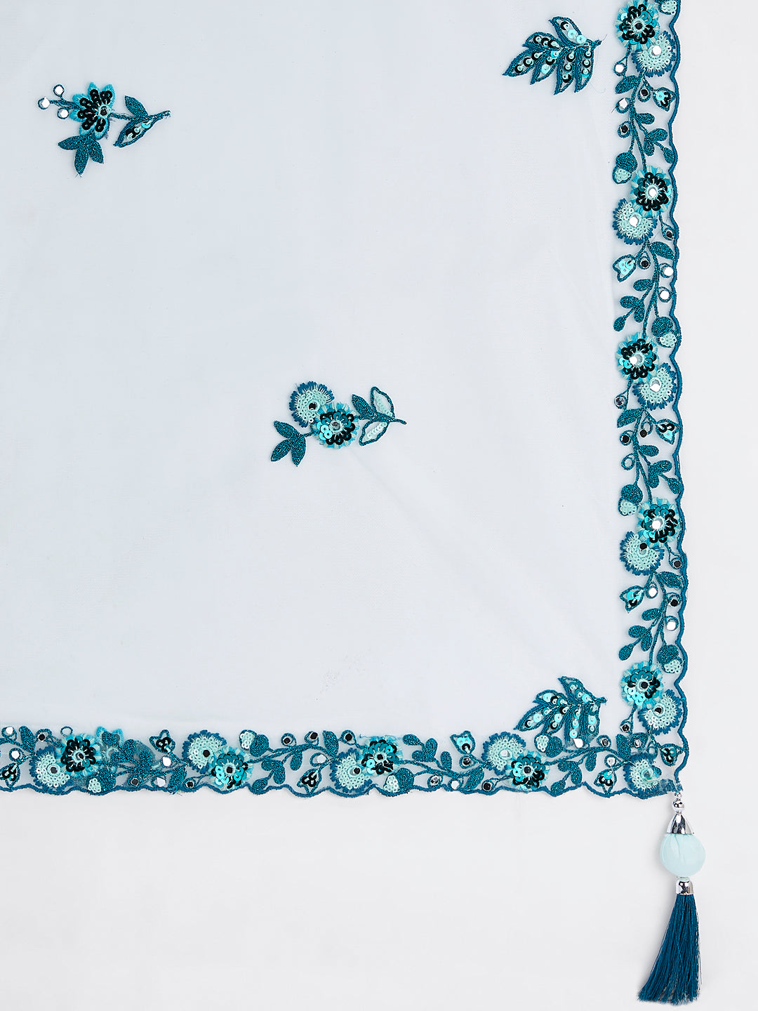 House of Panchhi Turquoise Blue Net Sequins, Mirror And Thread Embroidery Lehenga Choli & Dupatta | Swadesiicart