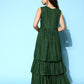 InWeave Women's Forest Green Gold Print Tiered Sharara Set - Swadesiicart