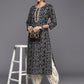 Varanga Black Printed Cotton Kurta Wity Embroidered Yoke | Swadesiicart