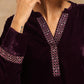 trueBrowns Wine Velvet Placket Embroidered Co-ord Set - Swadesiicart