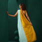trueBrowns Blue Mustard Muslin Silk Ready to Wear Saree | Swadesiicart