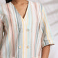 trueBrowns Off-White Cotton Stripe Jacket Top Co-ord Set - Swadesiicart