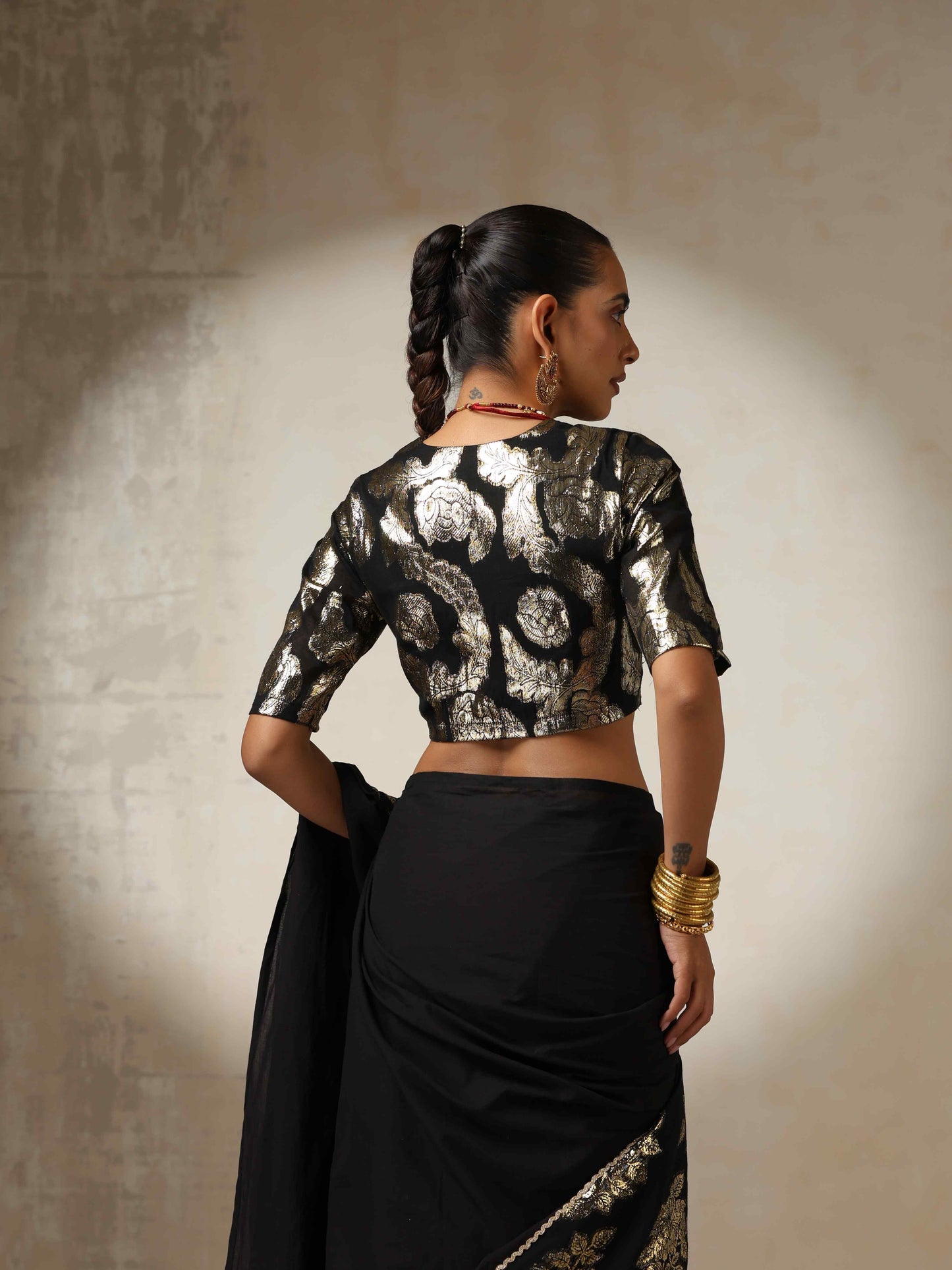 trueBrowns Black Metallic Blouse | Swadesiicart