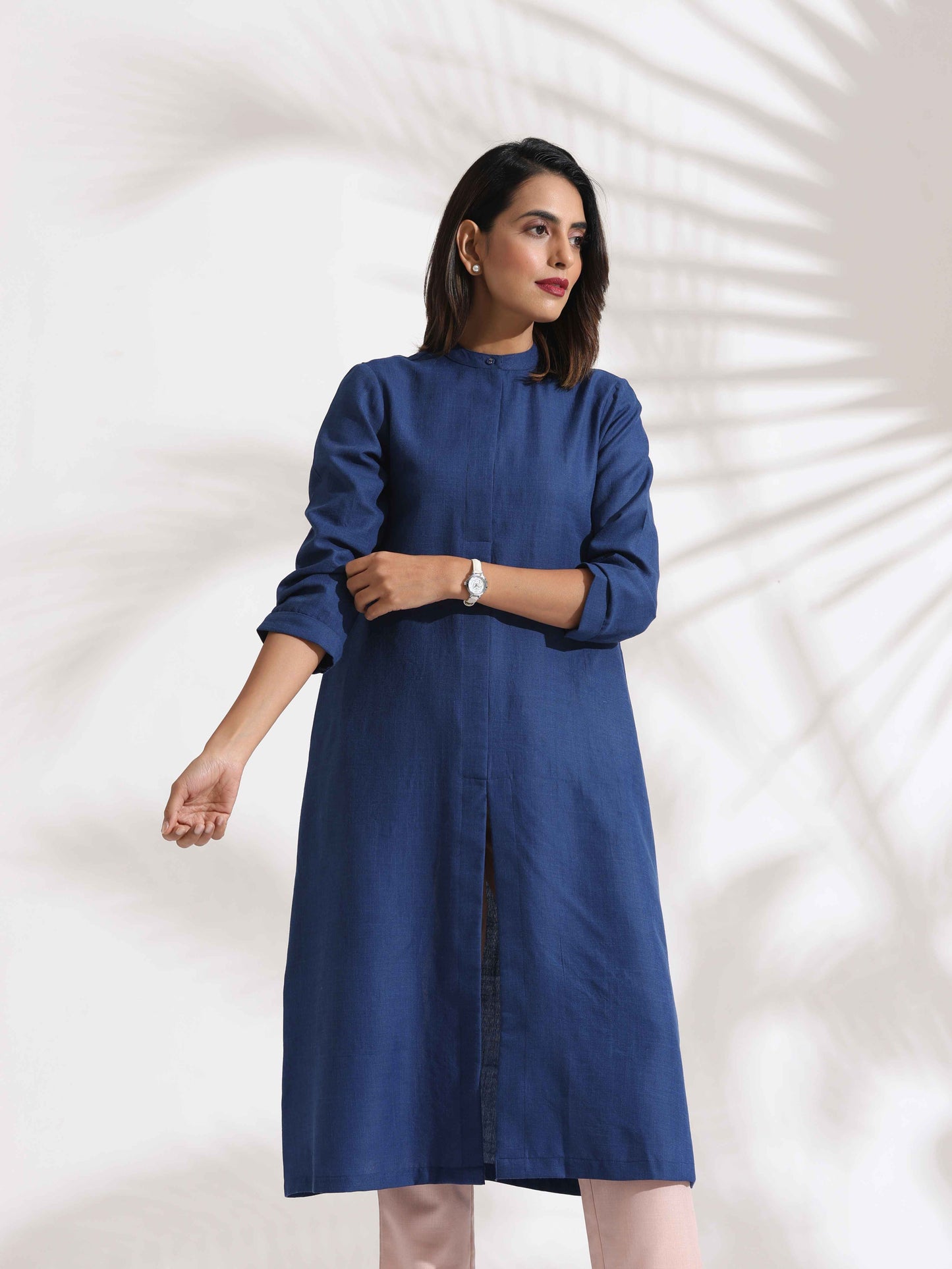 trueBrowns Blue Slub Kurta Set | Swadesiicart