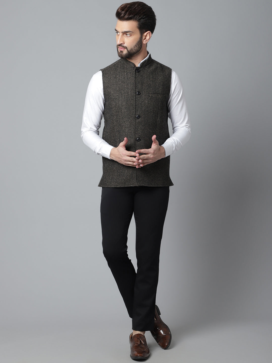 Even Apparels Men's Brown Pure Wool Nehru Jacket | Swadesiicart
