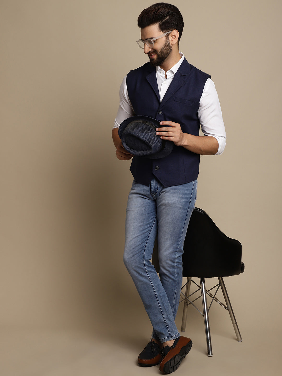 Even Apparels Men's Blue Waistcoat with Notched Lapel | Swadesiicart