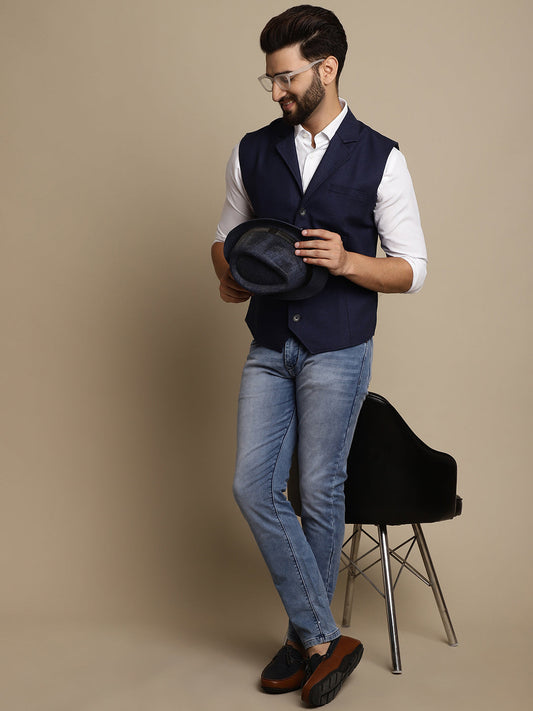 Even Apparels Men's Blue Waistcoat with Notched Lapel | Swadesiicart