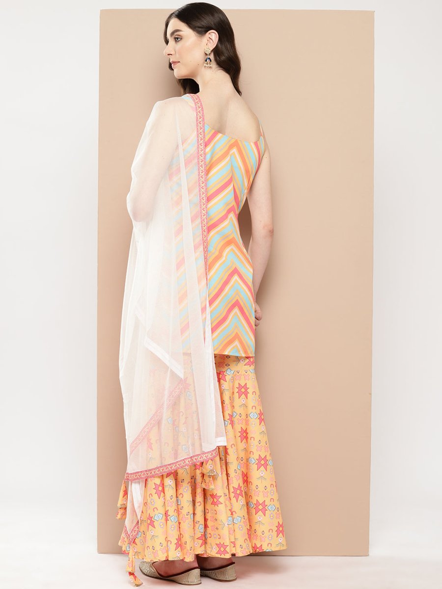 Ahalyaa Women Printed Regular Gotta Patti Kurti with Sharara & With Dupatta | Swadesiicart