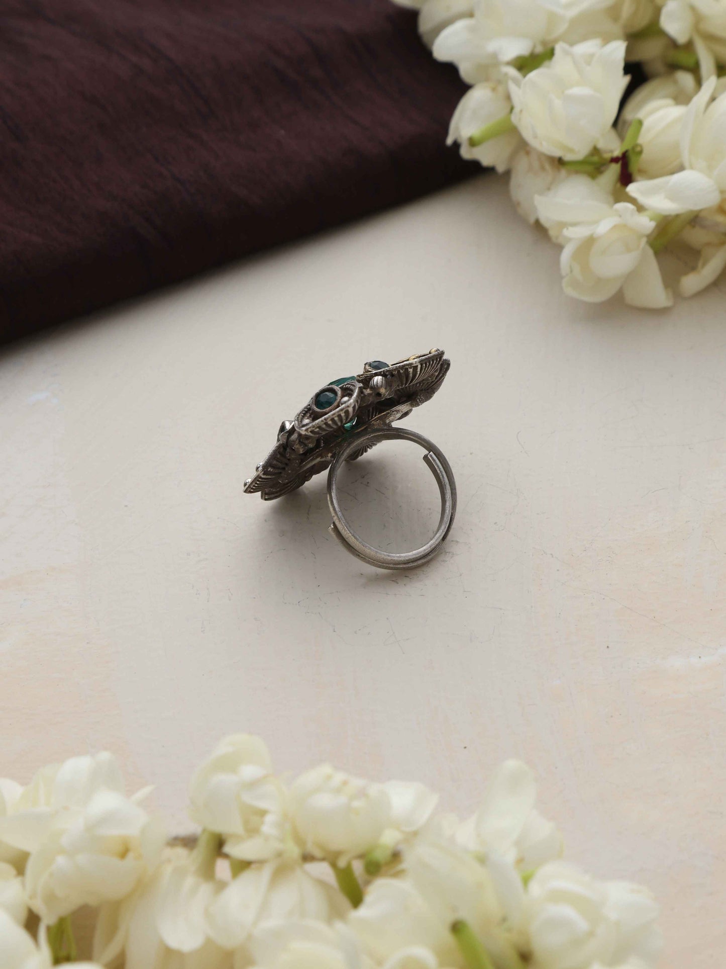 trueBrowns Silver Gold Tone Petal Ring | Swadesiicart
