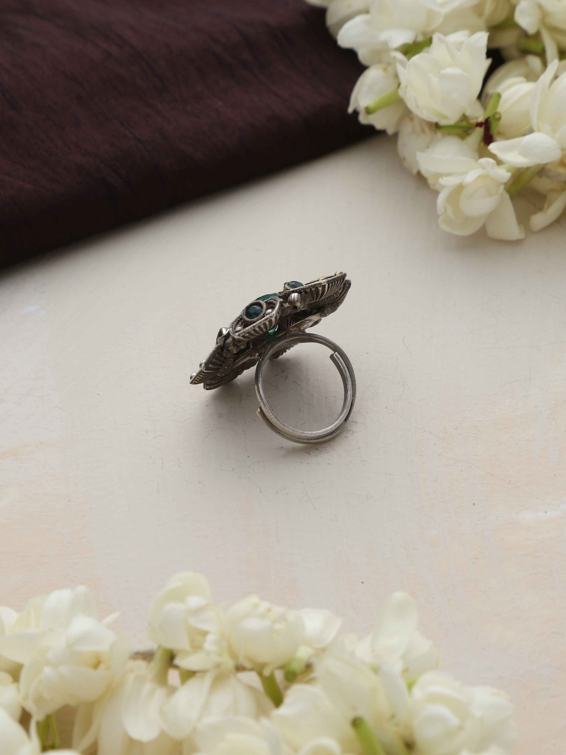 trueBrowns Silver Gold Tone Petal Ring | Swadesiicart